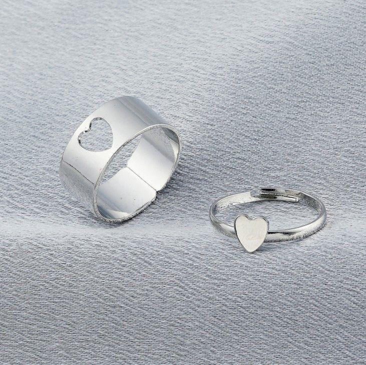 Pretty Silver Heart Matching Wrap Finger Couple Ring