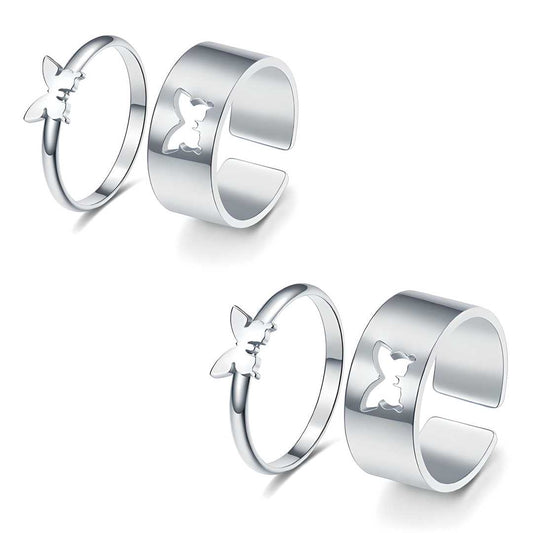 AVR JEWELS Combo of 2 Stylish Silver Plated Butterfly Couple Rings